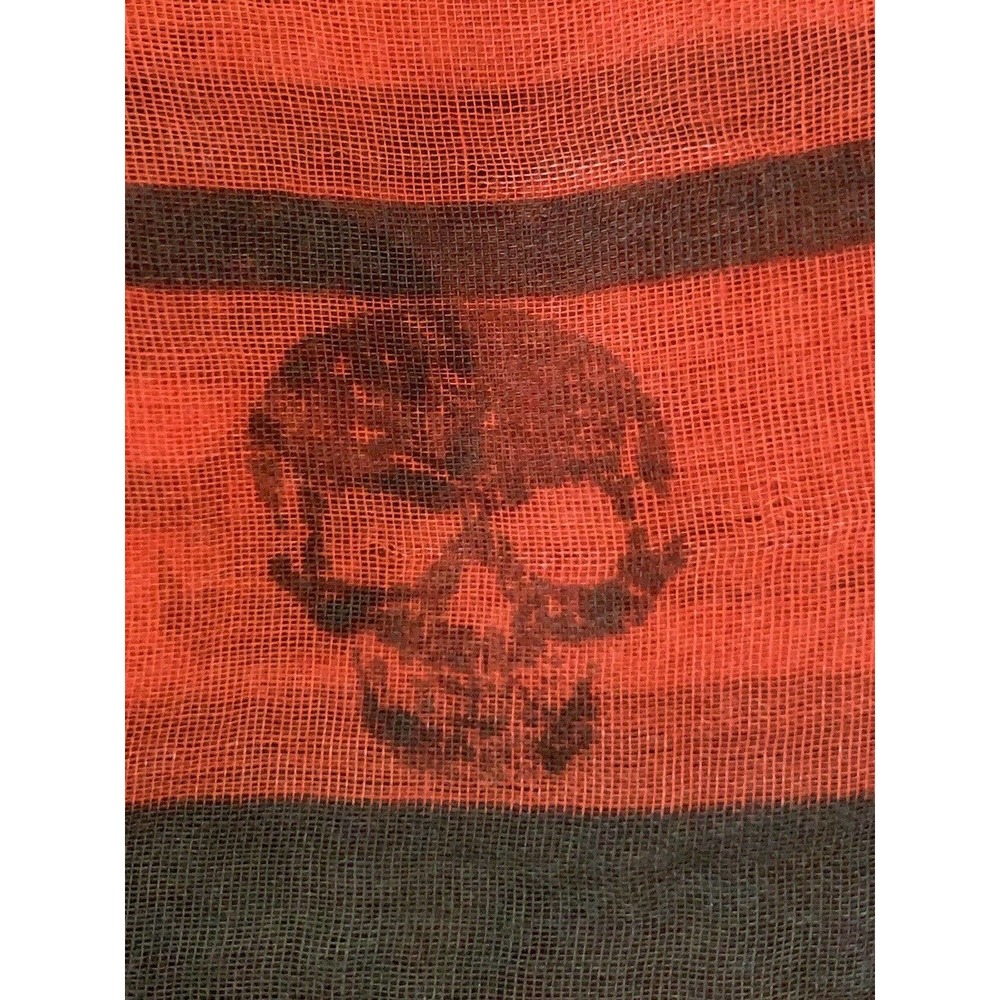 Natasha Women's Orange Green All Over Skull Pattern Infinity Scarf 35.5 X 37.5 - Picture 5 of 8